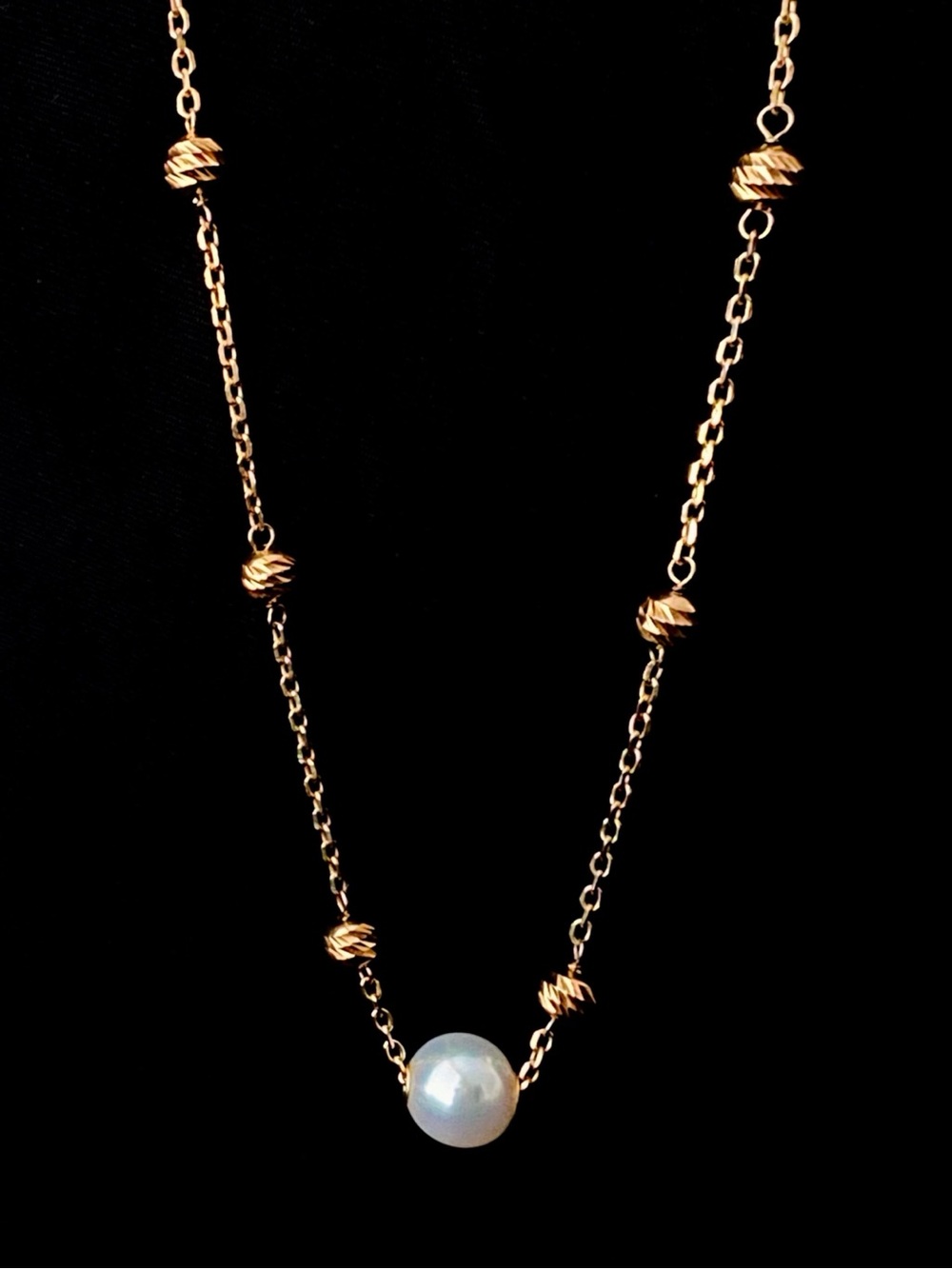 Sterling Silver .925 Gold Vermeil Pearl Station Necklace
